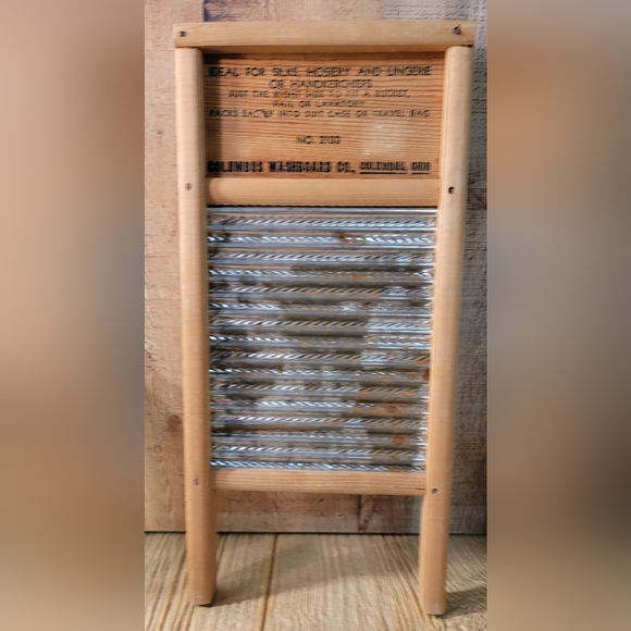 Primitive ANTIQUE Vintage DUBL HANDI Wood & Tin WOODEN WASHBOARD / COLUMBUS OHIO - Picture 2 of 6
